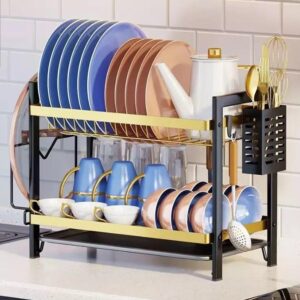 2 tier kitchen dish rack — large capacity dish drainer with cutlery holder